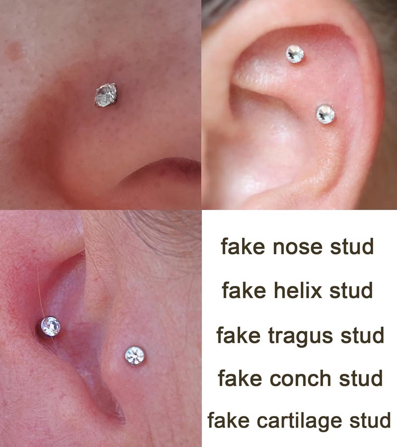 MODRSA Fake Nose Stud Fake Nose Ring Stud Fake Nose Piercing Fake Lip Ring Fake Earrings Stud Silver Gold Fake Cartilage Helix Earring Clip on Earring Hoop Fake Eyebrow Ring Fake Bridge Piercing - Image 3